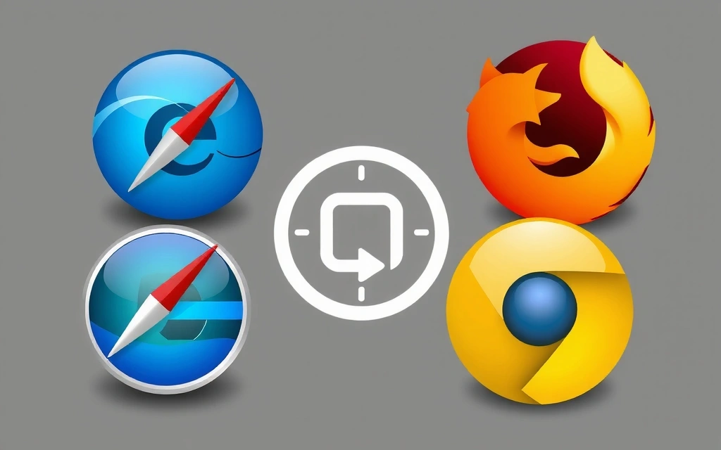 Ikony różnych przeglądarek internetowych ułożone wokół centralnej ikony ustawień prywatności.